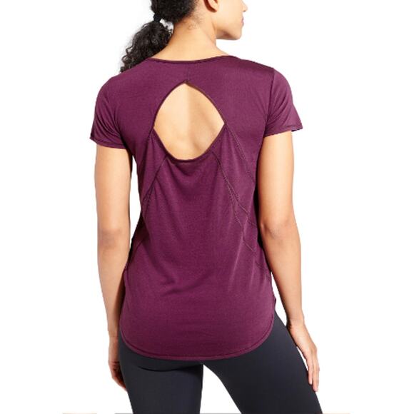 Athleta Repetition Tee Women's Size XS California Plum Cutout Back Scoop Neck - Picture 1 of 10